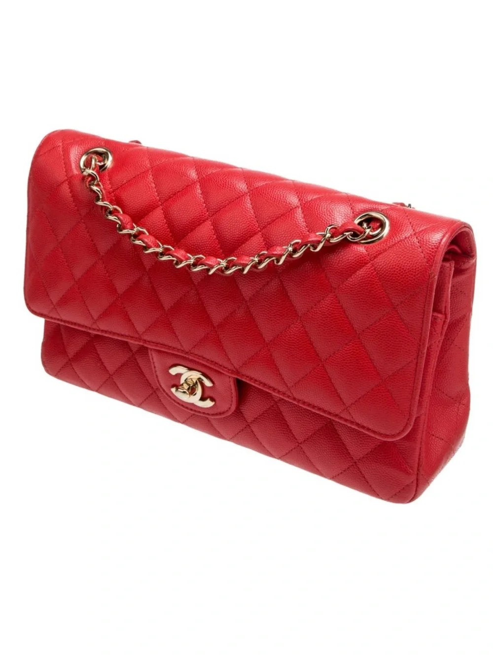 CHANEL Classic Medium Double Flap Should Bag Gold Hardware Red Orange
